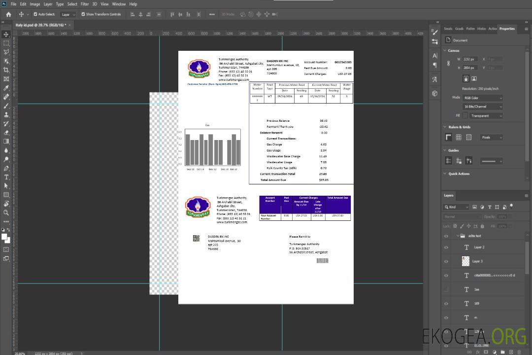 Modèle de facture de services publics pour les entreprises du Turkménistan Turkmengaz aux formats Word et PDF template